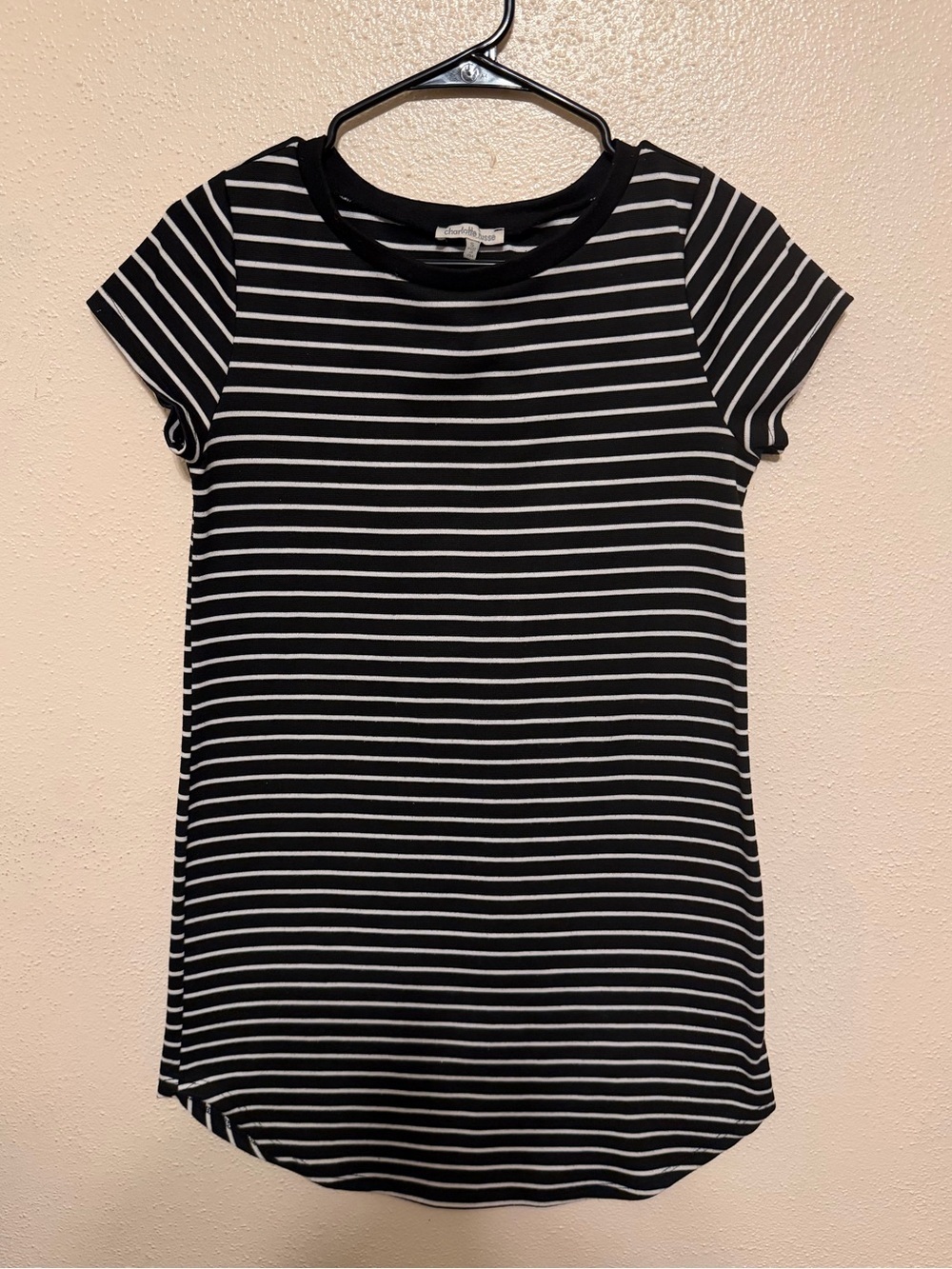 Charlotte Russe Black & White Striped Short Sleeve Tee Dress (Small)